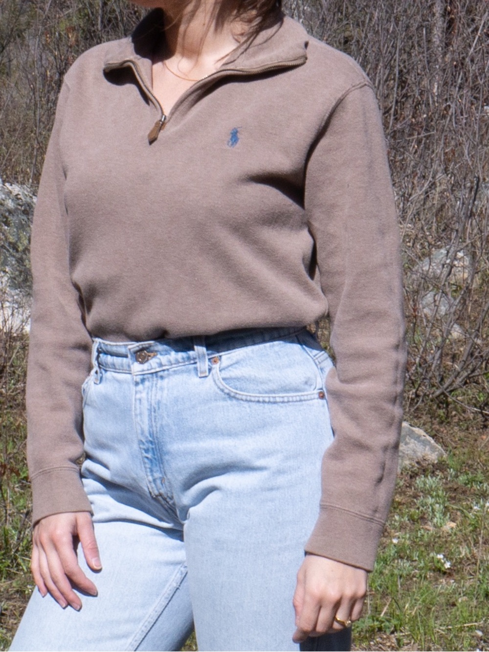 Ralph Lauren Taupe Half-Zip Polo Sweatshirt
